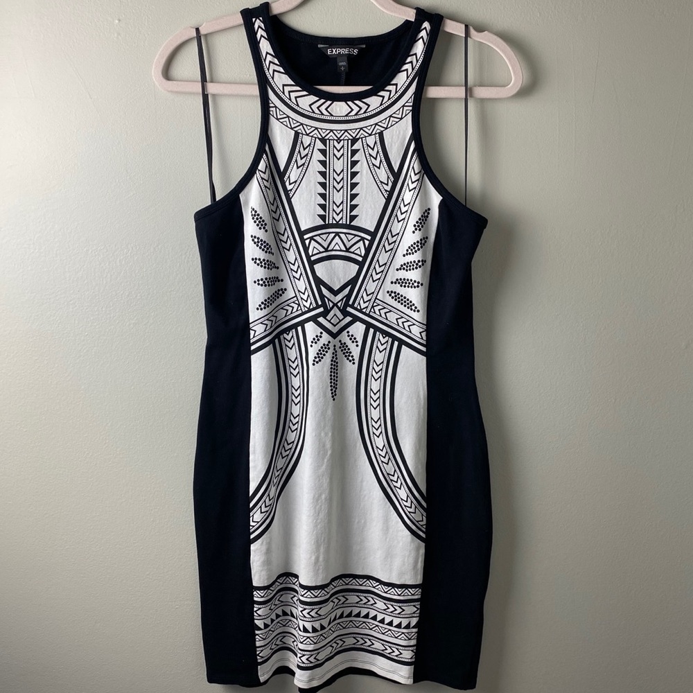 Express Black White fitted tribal dress